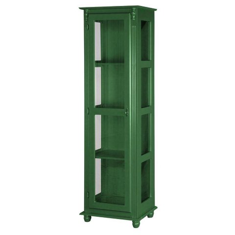 Cristaleira Torre Lateral Com 1 Porta de Vidro e 3 Prateleiras 108 Verde Musgo