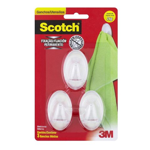 Gancho Transparente Médio Adesivo 3 Un Scotch 3m