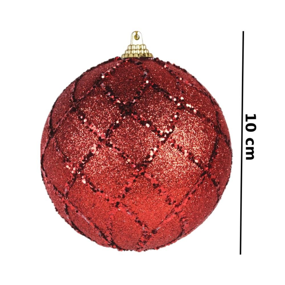 Bola Decorada Natal C/3 Und Pvc Vermelho 10cm Florarte - 3