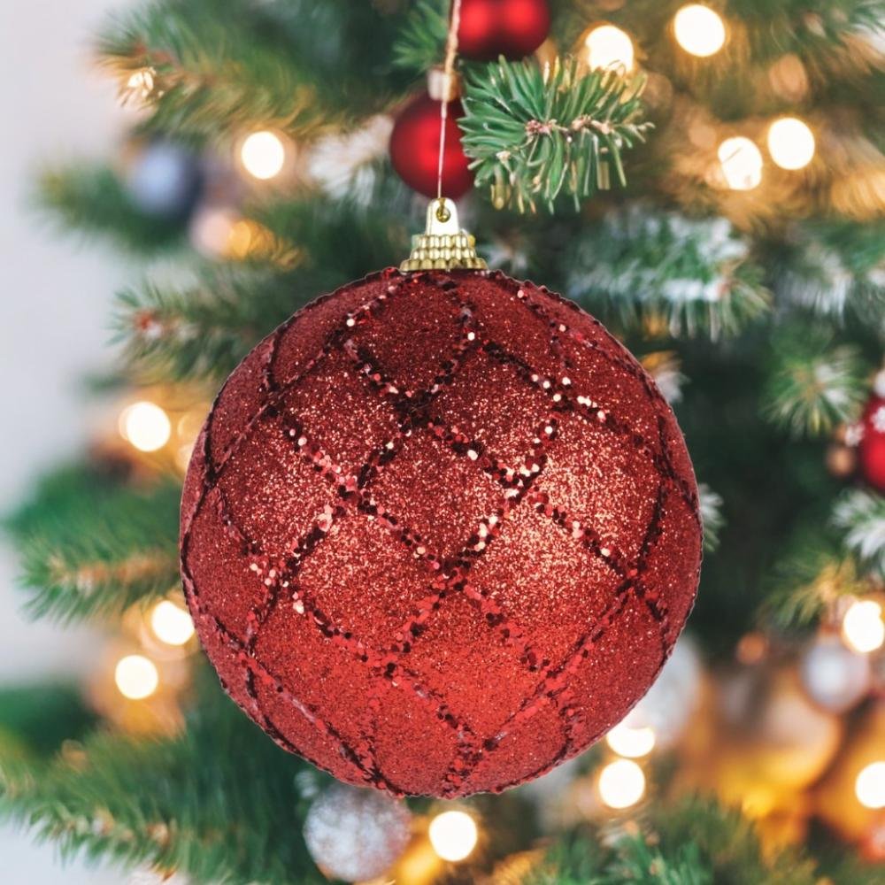 Bola Decorada Natal C/3 Und Pvc Vermelho 10cm Florarte - 2