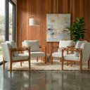 Ver imagem 1 de Kit 4 Poltrona Sala Decorativa Dallas Estofada Boucle Cru Base Madeira Castanho - Arkell