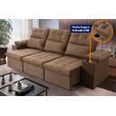 Ver imagem 2 de Sofá Retrátil Reclinável Verona Usb + Porta Copo 2,30m Suede Velut Bege C/ Molas no Assento -