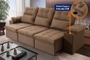 Ver imagem 1 de Sofá Retrátil Reclinável Verona Usb + Porta Copo 2,30m Suede Velut Bege C/ Molas no Assento -