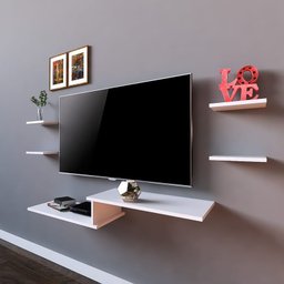 Rack Tv Suspenso P/ Quartos e Salas com 4 Prateleiras Branco__106 - 3