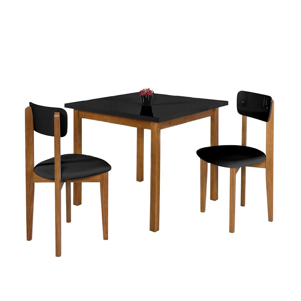 Mesa de Jantar Base Madeira Maciça com 2 Cadeiras Elisa Ideal para Apartamenteo 90x90 Preto