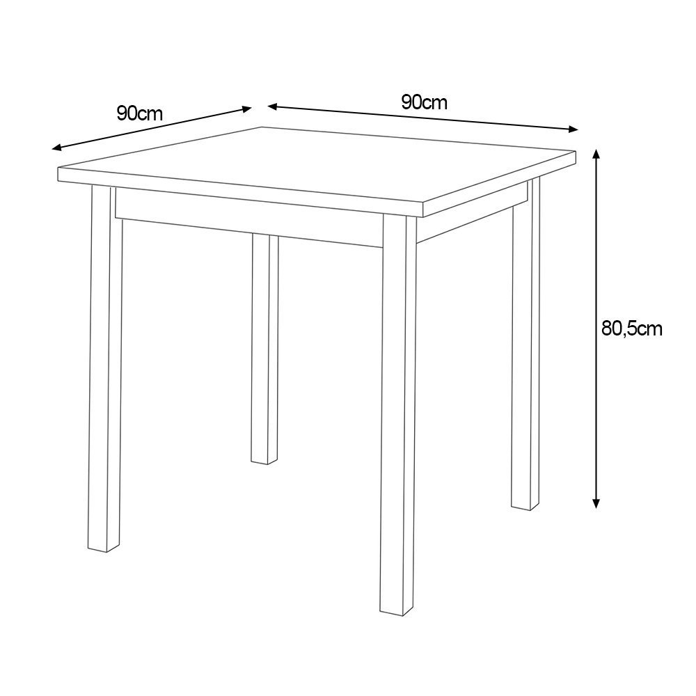 Mesa de Jantar Base Madeira Maciça com 2 Cadeiras Elisa Ideal para Apartamenteo 90x90 Preto - 4