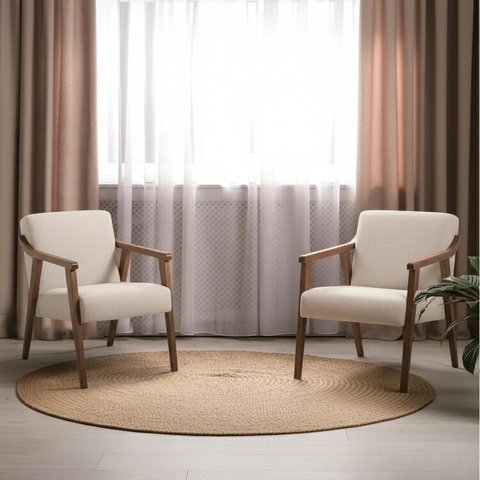Kit 2 Poltronas Decorativas Madeira Maciça Tecido Algodão Flávia
