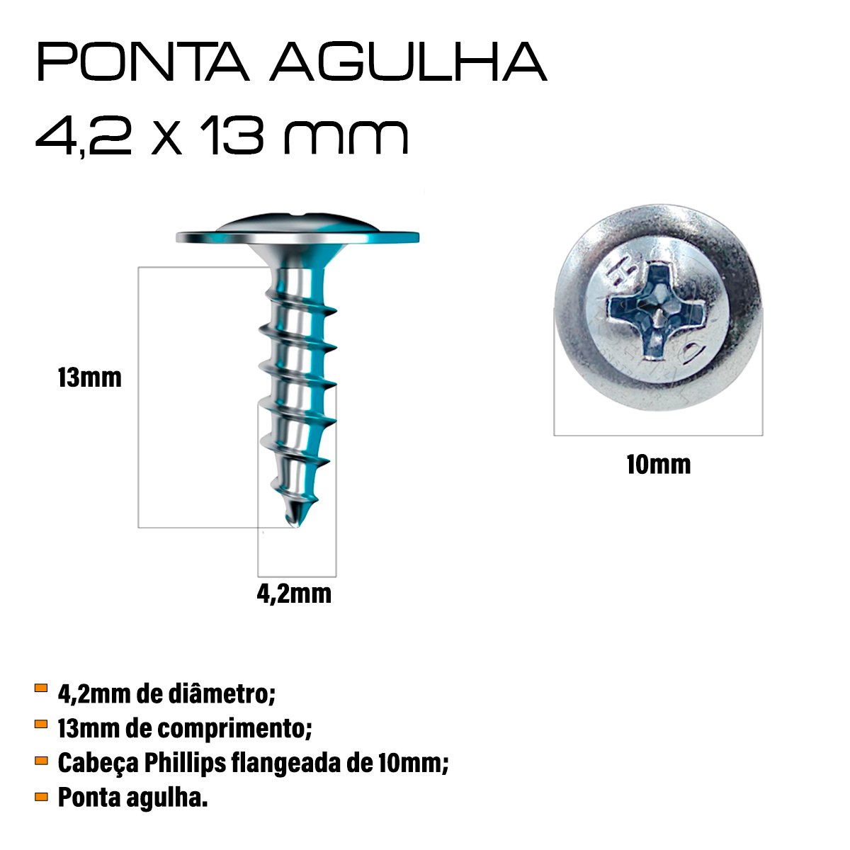 Parafuso Drywall Flangeado Ponta de Agulha 4.2x13 1200 Unid. - 2