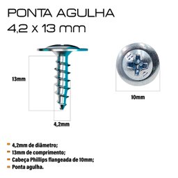 Parafuso Drywall Flangeado Ponta de Agulha 4.2x13 1200 Unid. - 2