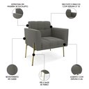 Ver imagem 3 de Poltrona para Sala Pé Metal Dourado Kit 2 Ana Suede Grafite - Ibiza