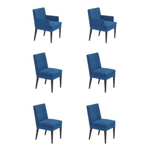 Kit 4 Cadeiras Germany + 2 Germany Retro Suede Azul Royal Dominic Decor