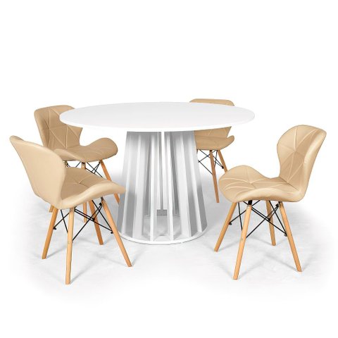 Conjunto Mesa de Jantar Redonda Talia Branca 120cm com 4 Cadeiras Eiffel Slim