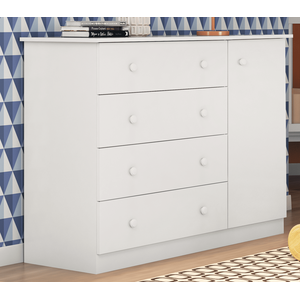 Comoda Infantil Quarto do Bebê 1 Porta 4 Gavetas Helena - Branco