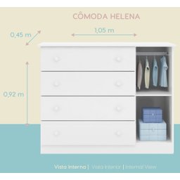 Comoda Infantil Quarto do Bebê 1 Porta 4 Gavetas Helena - Branco - 3