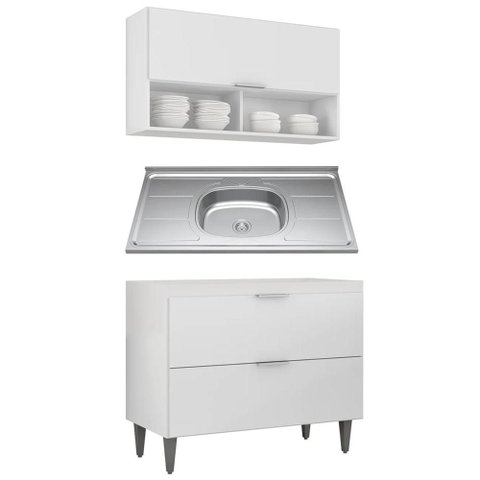 Armário de Cozinha CP01 com Pia 100cm Pérola Z34 Branco - Mpozenato