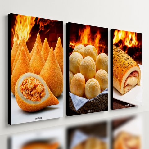 Kit 3 Quadro Decorativo Salgados Lanchonete Panificadora Moderno 40x28cm