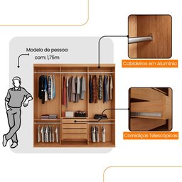 Guarda Roupa Casal Connor 100 Mdf 3 Portas e 4 Gavetas - Moderna Mobília - 4
