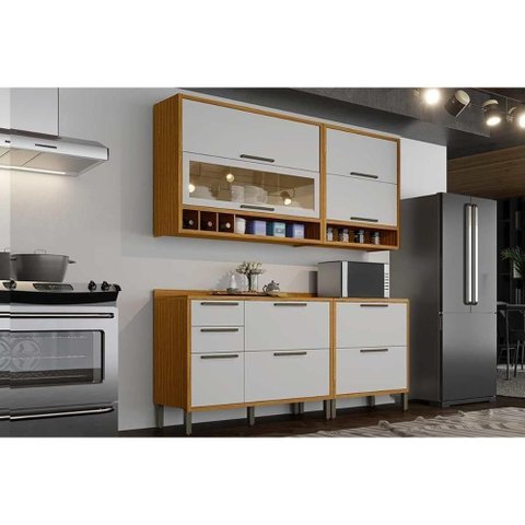 Kit Cozinha Modulada 4 Peças Syrah 2 Aéreos + 2 Balcões C4p04 Amendoa Off White Ronipa