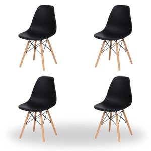 Conjunto 4 Cadeiras Eiffel Pés Madeira Maciça Urban Wood Elomio Preto