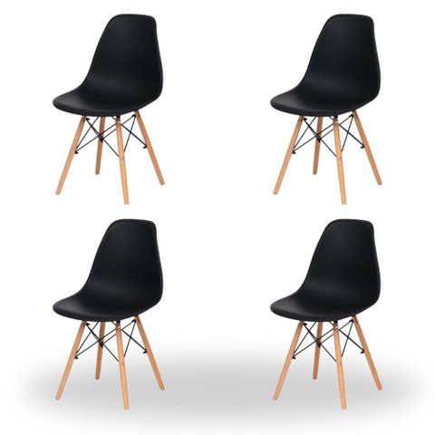 Conjunto 4 Cadeiras Eiffel Pés Madeira Maciça Urban Wood Elomio Preto