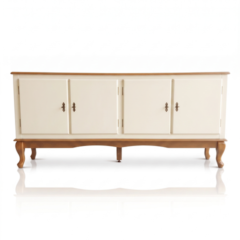Rack 4 Portas Clássico Pés Luiz Xv Grande MDF Laca Sala Ecomem Offwhite - Imbuia