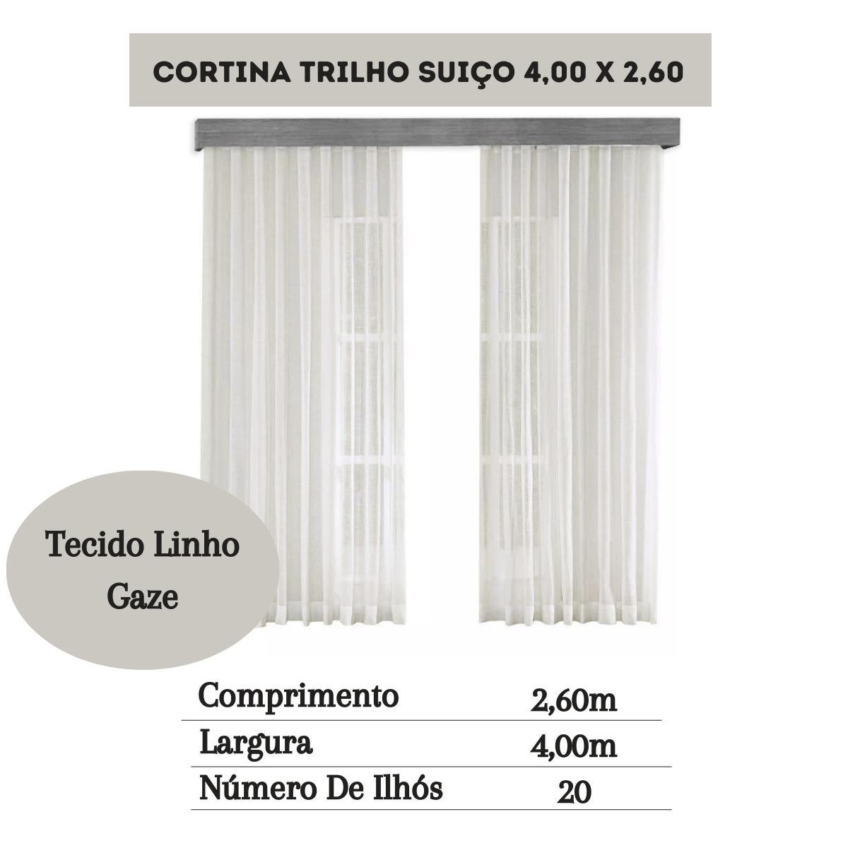 Cortina Trilho 4 Palha Para Sala Quarto Tecido Linho Gaze - 2