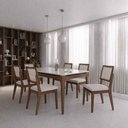 Ver imagem 1 de Conjunto de Jantar Mesa 1,60 com Vidro Addar 6 Cadeiras Saga - Linho Off White - Linked 02