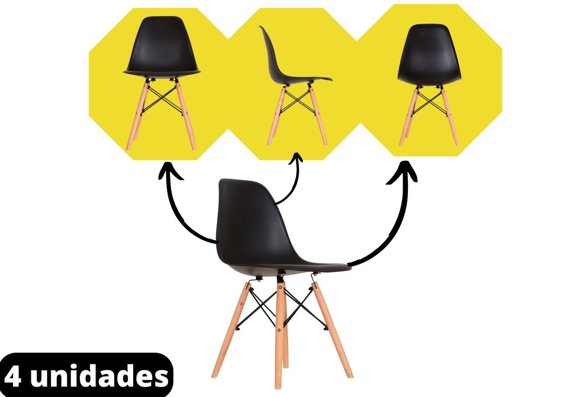 Conjunto com 4 Cadeiras de jantar Eames Ajl Design Moderno - 2