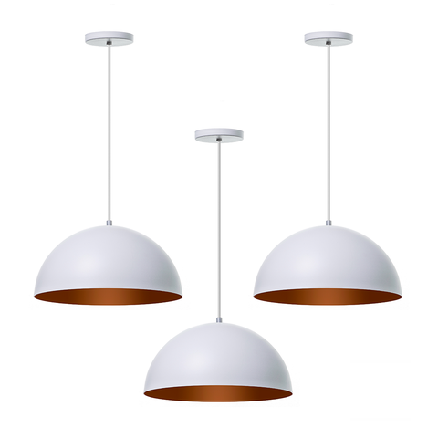 Kit 3 Lustres Pendentes Interno Balcão Jantar Meia Lua 30 Cm Cor: Branco