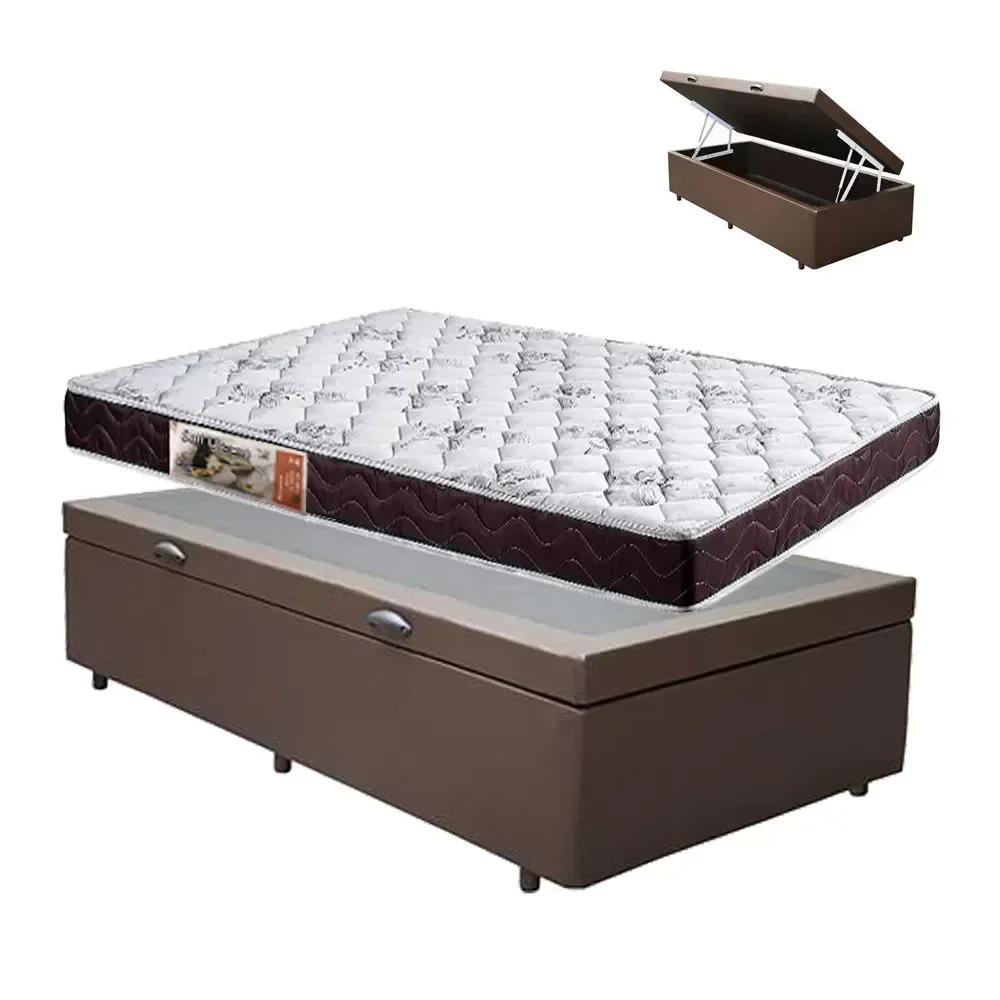 Ver imagem 1 de Cama Box Baú Marrom Solteiro Colchão Mola Bonnel + 61x88x188