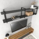 Ver imagem 3 de Prateleira Industrial Sala Estar Estante Nicho Parede Mdf Suspensa Pratileira Ferro Preto