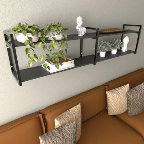 Prateleira Industrial Sala Estar Estante Nicho Parede Mdf Suspensa Pratileira Ferro Preto