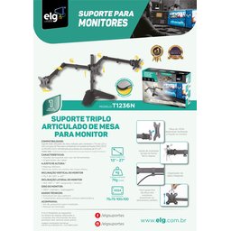 Suporte para 3 Monitores de 13'' a 27'' - T1236n Elg - 6