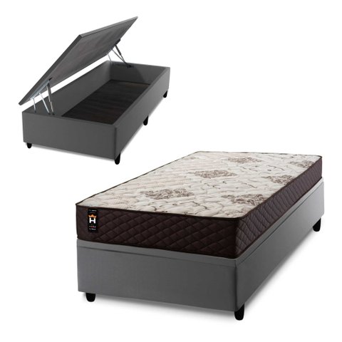 Conjunto Box Baú Allura Cinza 88x188x65 c/ Molas Ensacadas