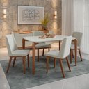 Ver imagem 2 de Mesa de Jantar Retangular C/ Vidro para 4 Lugares Donatella 135 Cm - Off White Fosco C/ Natural