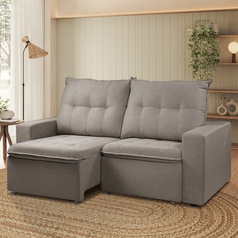 Sofá Reclinavel Estofado Milano 200cm Veludo Carvalho