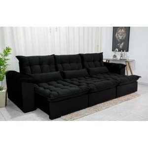Sofá Retrátil e Reclinável Ipanema 2,10m em Tecido Veludo C/ 03 Módulos - Montagem Inclusa:preto