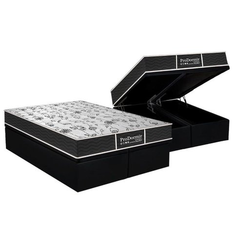 Cama Box Baú King: Colchão Molas Bonnel Probel Prolastic ProDormir Sleep + Base CRC Courano Black(19