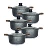 Jogo de Panelas Caçarolas Pretas Cooktop de 16 a 24 cm Cerâmica Tampa De Vidro Alça Meia Lua - 1