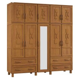 Guarda-roupa Florença 10 Portas, Maleiro e 4 Gavetas Madeira Pinus Carvalho - Tozzeto - 4