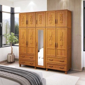 Guarda-roupa Florença 10 Portas, Maleiro e 4 Gavetas Madeira Pinus Carvalho - Tozzeto