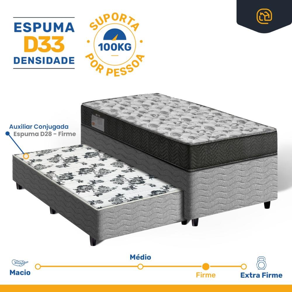 Cama Box com Colchão de Espuma D33 Ortobom Iso 100 + Auxiliar de Espuma Unique Solteiro 88cm - 3