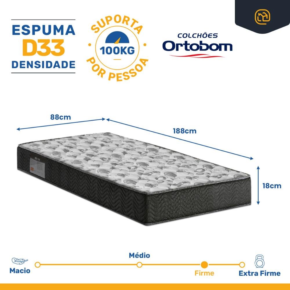 Cama Box com Colchão de Espuma D33 Ortobom Iso 100 + Auxiliar de Espuma Unique Solteiro 88cm - 4