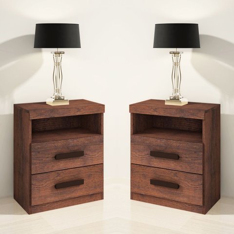 Kit 2 Mesas de Cabeceira Criado Compacto Quarto Cama - Café