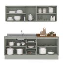 Ver imagem 4 de Cozinha Koya 4 Peças 200x214cm Armários Aéreos Balcões com 3 Gavetas e Rodapé Verde 250034