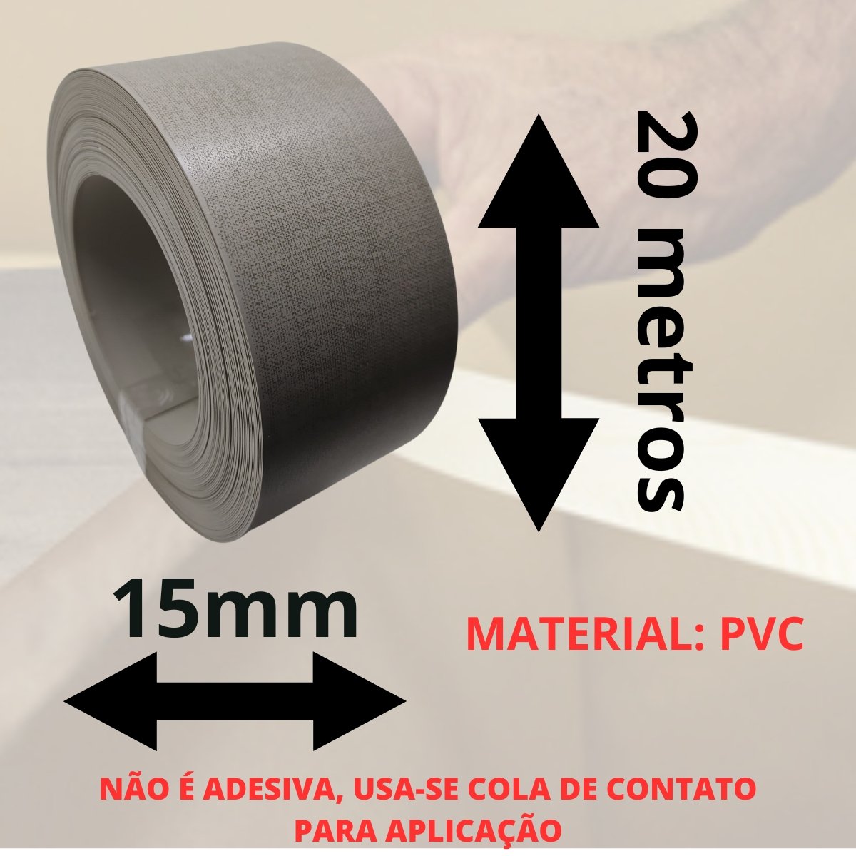 Fita de Borda Pvc Madeira Cinza Lino Florence Fb20 15mm X 20m Moveis Madeirado Acabamento - 3