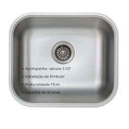 Cuba Cozinha Aço Inox Escovado N3 40x34x17cm Pia Funda 304 - 5