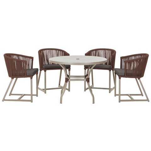 Mesa com 4 Cadeiras de Jantar Roma 100cm e Noronha em Aluminío Fendi Corda Nautica Estofado 11 Trama