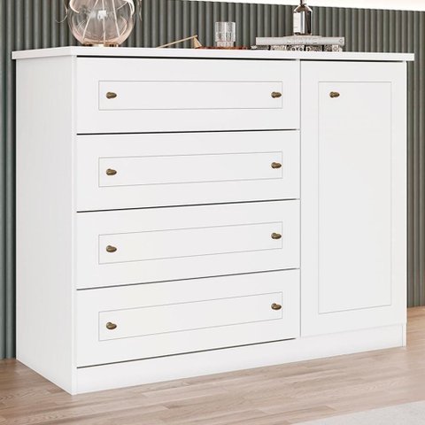 Comoda 1 Porta 4 Gavetas 126 Cm Americana Branco Henn