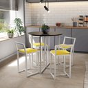 Ver imagem 1 de Conjunto Mesa Redonda Preta 4 Cadeiras Pequena Estofado Industrial White